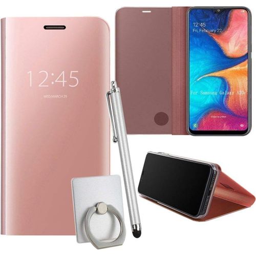 Coque Pour Samsung Galaxy A20e Smartphone Clear View Case Placage Miroir Effet Coque  Rabat Pu Cuir Anti Choc Housse Avec Fonction De Support - Or Rose