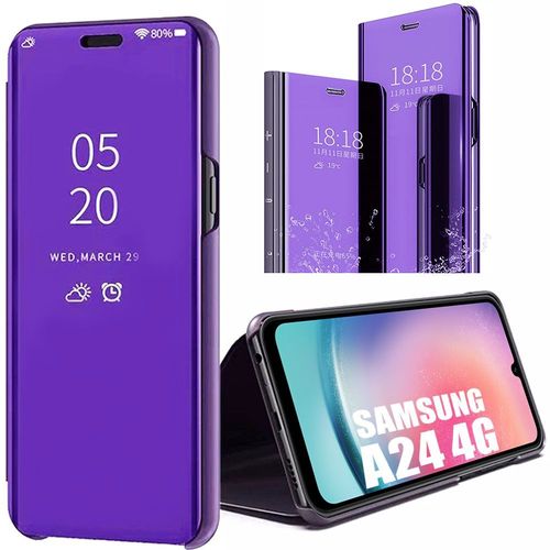 Coque Pour Samsung Galaxy A24 + 2 Verres Tremps. Coque Effet Miroir Fentre Tanslucide Violet - E.F.Connection