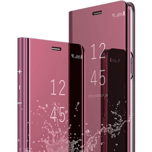 Coque Pour Samsung Galaxy A32 5g, Clear View Flip Case Placage Miroir Effet Coquea Rabat Rigide Pu Cuir Galaxy A32 5g 360 Bumper Fine Case (Rose)