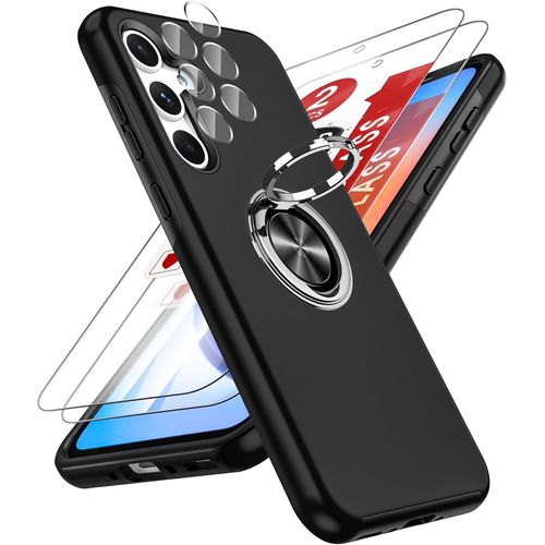 Coque Pour Samsung Galaxy A35 Avec 2 Verre Tremp Vitre Protection, 2 Protection Camera Et Anneau Telephone Invisible, Militaire Pc Et Tpu Silicone Etui Antichoc Housse Pour Samsung A 35 - Noir