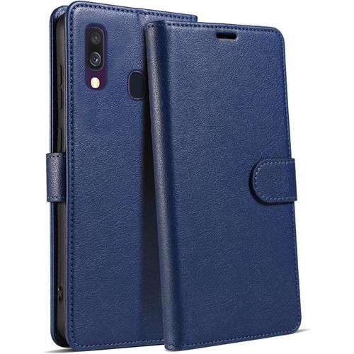 Coque Pour Samsung Galaxy A40 Avec Rfid Blocage , Etui Galaxy A40 Cuir Pu Portefeuille Bquille Fentes Pour Cartes Magntique Flip Housse Pour Samsung A40, Bleu