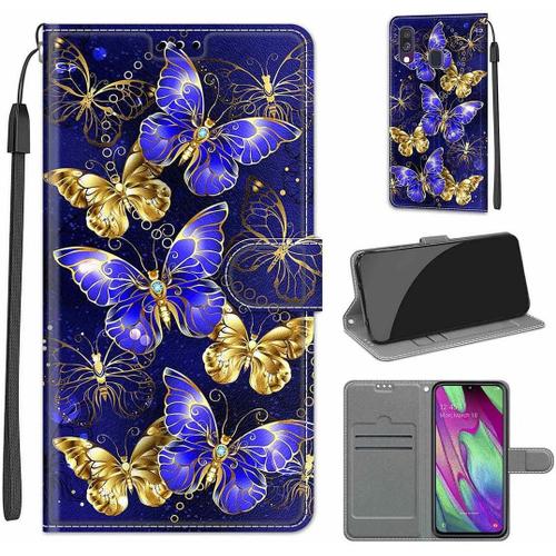 Coque Pour Samsung Galaxy A40, Beau Pu Cuir Magntique Flip Portefeuille Support Porte-Carte Dragonne Protecteur Housse tui Pour Samsung Galaxy A40 Dy-26