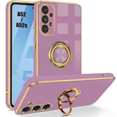 Coque Pour Samsung Galaxy A52 4g/5g Et A52s 5g, Antichoc Silicone Hybride Avec Support 360  Rotatif De Bague Placage Or, Violet - Booling