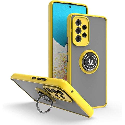 Coque Pour Samsung Galaxy A52s 5g/Samsung Galaxy A52, Mat Translucide Toucher Doux Housse, Antirayures Antichoc Dos Rigide Pc+Tpu Bumper Silicone tui Avec Support Pour Bague Jaune