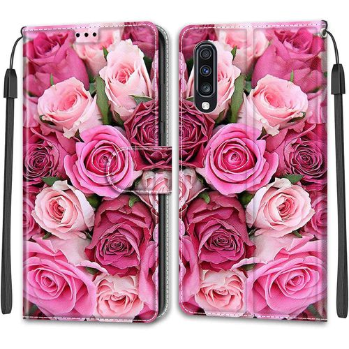 Coque Pour Samsung Galaxy A70/A70s, Etui Samsung A70/A70s, Housse De Galaxy A70/A70s En Cuir Pu, Etui Housse En Cuir De Protection Avec [Magnetique] Flip Portefeuille Antichoc Case(Rose 2)