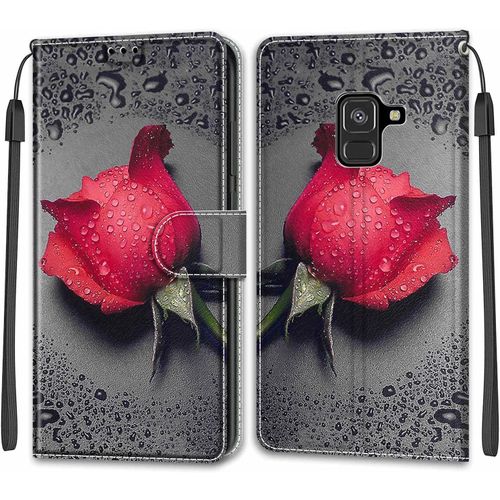 Coque Pour Samsung Galaxy A8 2018 /A5 2018, Etui Samsung A8 2018 /A5 2018, Housse De Galaxy A8 2018 /A5 2018 En Cuir Pu, Etui Housse En Cuir De Protection Avec [Magnetique] Case(Rose 1)
