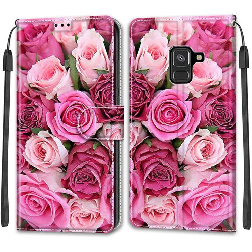 Coque Pour Samsung Galaxy A8 2018 /A5 2018, Etui Samsung A8 2018 /A5 2018, Housse De Galaxy A8 2018 /A5 2018 En Cuir Pu, Etui Housse En Cuir De Protection Avec [Magnetique] Case(Rose 2)