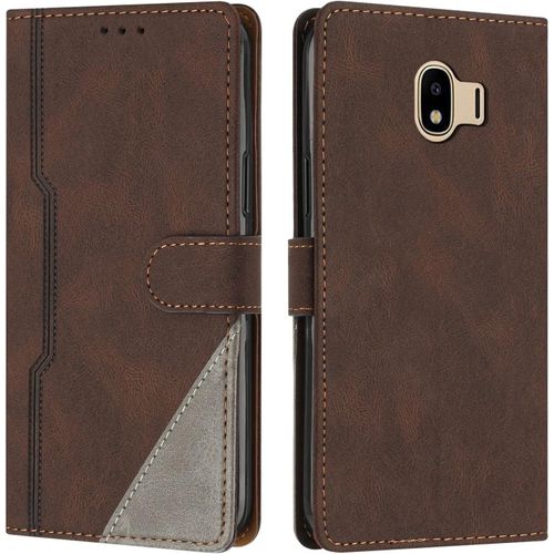 Coque Pour Samsung Galaxy J4 2018, Housse Etui Portefeuille Cuir Multifonction, Fermeture Magntique Clapet Anti-Choc [Fonction Support] Flip Case Compatible Avec Samsung J4 2018 (Marron)