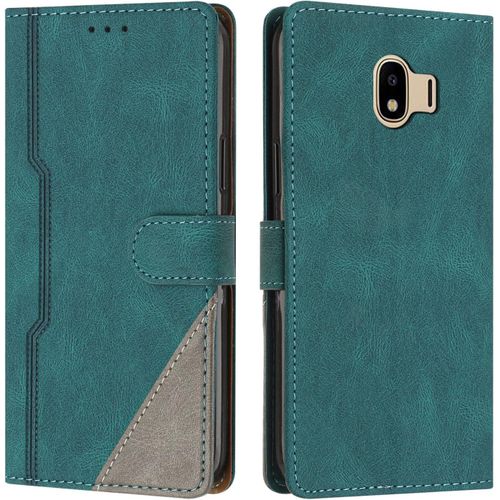 Coque Pour Samsung Galaxy J4 2018, Housse Etui Portefeuille Cuir Multifonction, Fermeture Magntique Clapet Anti-Choc [Fonction Support] Flip Case Compatible Avec Samsung J4 2018 (Vert)