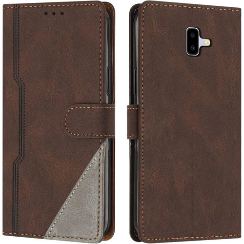 Coque Pour Samsung Galaxy J6 Plus 2018, Housse Etui Portefeuille Cuir Multifonction, Fermeture Magntique Clapet [Fonction Support] Flip Case Compatible Avec Samsung J6 Plus 2018 (Marron)