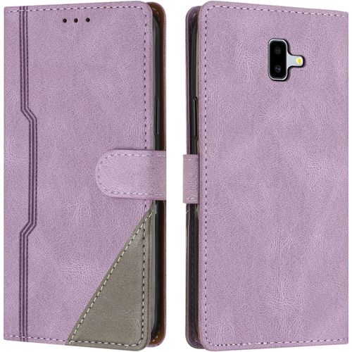 Coque Pour Samsung Galaxy J6 Plus 2018, Housse Etui Portefeuille Cuir Multifonction, Fermeture Magntique Clapet [Fonction Support] Flip Case Compatible Avec Samsung J6 Plus 2018 (Pourpre)