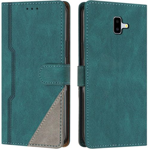Coque Pour Samsung Galaxy J6 Plus 2018, Housse Etui Portefeuille Cuir Multifonction, Fermeture Magntique Clapet [Fonction Support] Flip Case Compatible Avec Samsung J6 Plus 2018 (Vert)