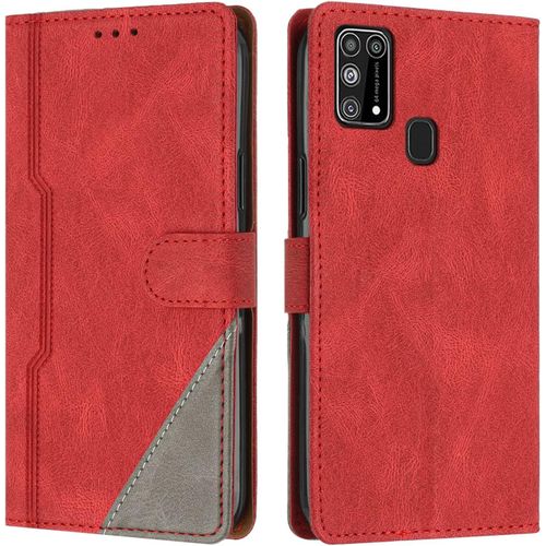 Coque Pour Samsung Galaxy M31 / M21s, Housse Etui Portefeuille Cuir Multifonction, Fermeture Magntique Clapet Anti-Choc [Fonction Support] Flip Case Compatible Avec Samsung M31/M21s (Rouge)