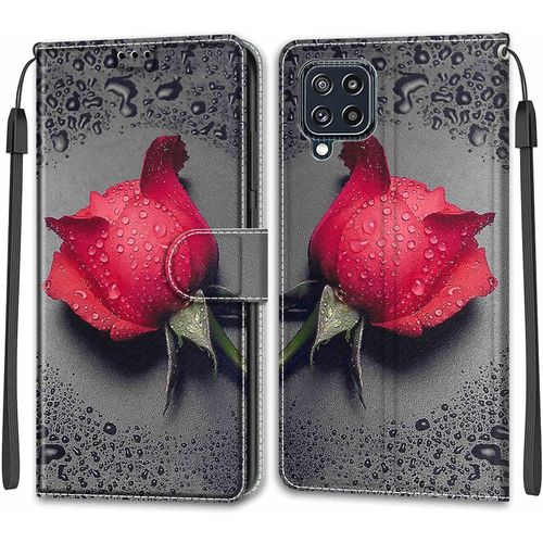 Coque Pour Samsung Galaxy M32 4g/F22, Etui Samsung M32 4g/F22, Housse De Galaxy M32 4g/F22 En Cuir Pu, Etui Housse En Cuir De Protection Avec [Magnetique] Flip Portefeuille Case(Rose 1)