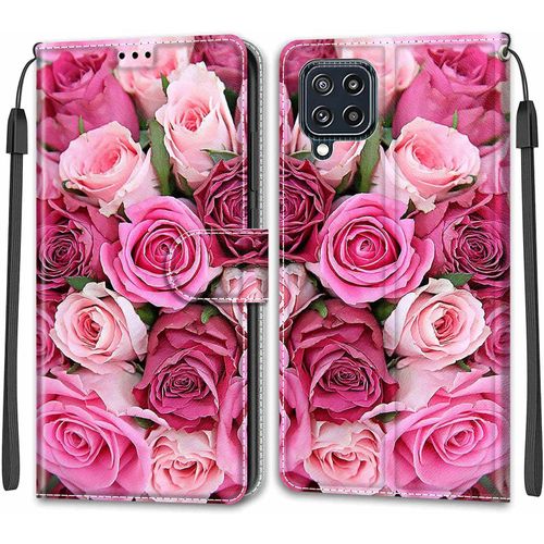 Coque Pour Samsung Galaxy M32 4g/F22, Etui Samsung M32 4g/F22, Housse De Galaxy M32 4g/F22 En Cuir Pu, Etui Housse En Cuir De Protection Avec [Magnetique] Flip Portefeuille Case(Rose 2)