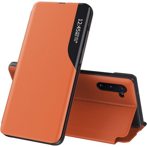 Coque Pour Samsung Galaxy Note 10 Plus, Galaxy Note 10 Plus Clear View tui  Rabat Housse Translucide 360 Antichoc Anti-Rayure Flip Folio Stand Support Coque Pour Galaxy Note 10 Plus,Qh Cc Orange