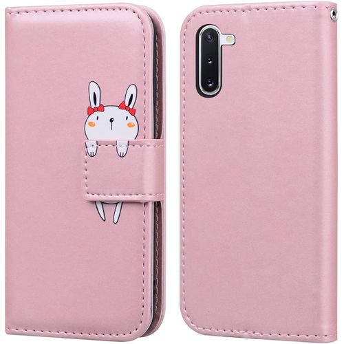 Coque Pour Samsung Galaxy Note10 Clapet Samsung Note10 Housse De Portefeuille Lapin Dessin Anim Etui  Rabat En Cuir Flip Case Avec Emplacement Carte Et Fonction Support Rose
