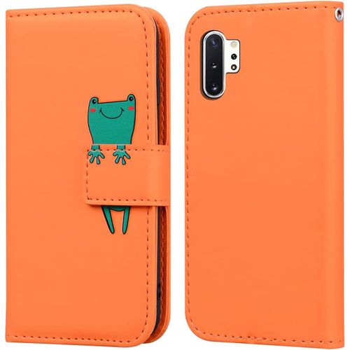 Coque Pour Samsung Galaxy Note10+Clapet Samsung Note10 Plus Housse De Portefeuille Grenouille Dessin Anim Etui  Rabat En Cuir Flip Case Avec Emplacement Carte Et Fonction Support Orange