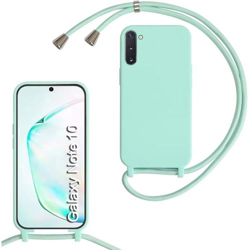 Coque Pour Samsung Galaxy Note10,Collier Pour tui Colliers De Cellulaire Corde Silicone Avec Cordon Case Tpu Bumper,Mince Antichoc Rglable Lanyard Case, Vert Menthe