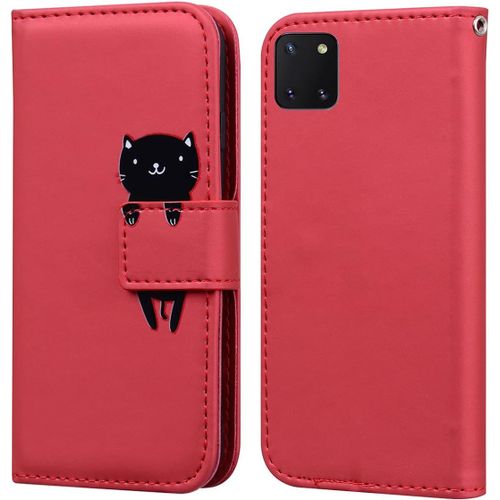 Coque Pour Samsung Galaxy Note10 Lite Clapet Samsung Note10 Lite Housse De Portefeuille Chat Dessin Anim Etui  Rabat En Cuir Flip Case Avec Emplacement Carte Et Fonction Support Rouge