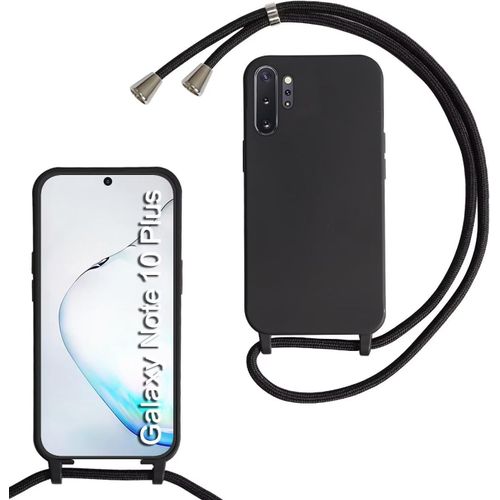 Coque Pour Samsung Galaxy Note10 Plus,Collier Pour tui Colliers De Cellulaire Corde Silicone Avec Cordon Case Tpu Bumper,Mince Antichoc Rglable Lanyard Case, Noir
