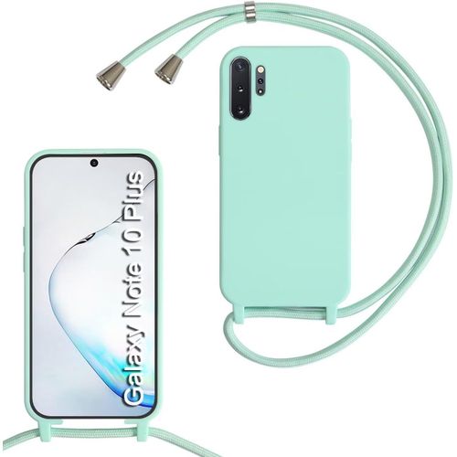 Coque Pour Samsung Galaxy Note10 Plus,Collier Pour tui Colliers De Cellulaire Corde Silicone Avec Cordon Case Tpu Bumper,Mince Antichoc Rglable Lanyard Case, Vert Menthe