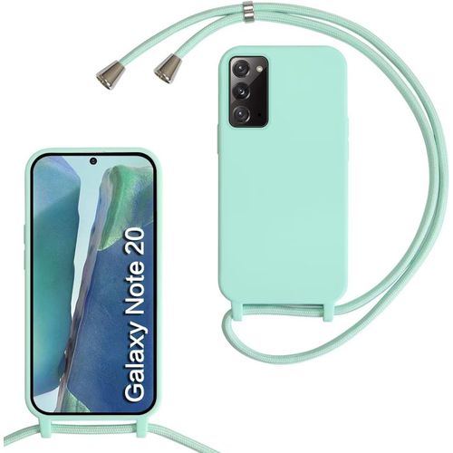 Coque Pour Samsung Galaxy Note20,Collier Pour tui Colliers De Cellulaire Corde Silicone Avec Cordon Case Tpu Bumper,Mince Antichoc Rglable Lanyard Case, Vert Menthe