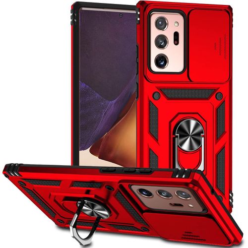 Coque Pour Samsung Galaxy Note20 Ultra, tui Avec Cache Camra & Support  Bague 360 Armor Full Body Antichoc Anti-Chut Housse Tpu Silicone Bumper Cover,Rouge
