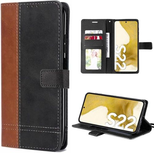 Coque Pour Samsung Galaxy S22 Flip Case Rabat Cuir Synthtique Marron/Noir Bicolore - Booling