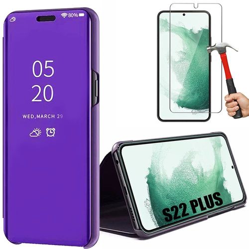 Coque Pour Samsung Galaxy S22 Plus + 2 Verres Tremps. Coque Effet Miroir Smart Case Violet - E.F.Connection