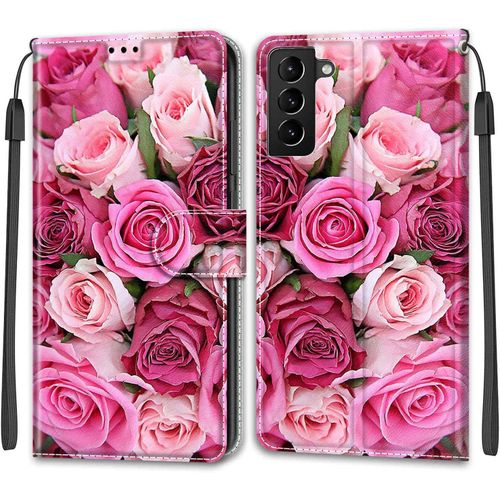 Coque Pour Samsung Galaxy S22 Plus, Etui Samsung S22 Plus, Housse De Galaxy S22 Plus En Cuir Pu, Etui Housse En Cuir De Protection Avec [Magnetique] Flip Portefeuille Antichoc Case(Rose 2)