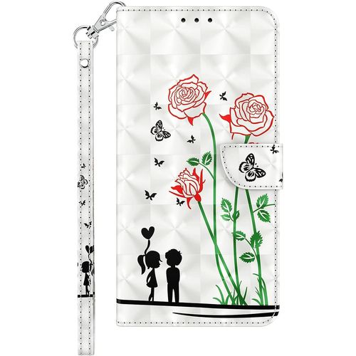 Coque Pour Samsung Galaxy S22 Plus S22+ 5g Housse Cuir Avec Mignonne Motif Dessin Antichoc Portefeuille Etui A Rabat Protection Etui Flip Folio Case Cover Pour Galaxy S22 Plus 5g, Rose Et Amour