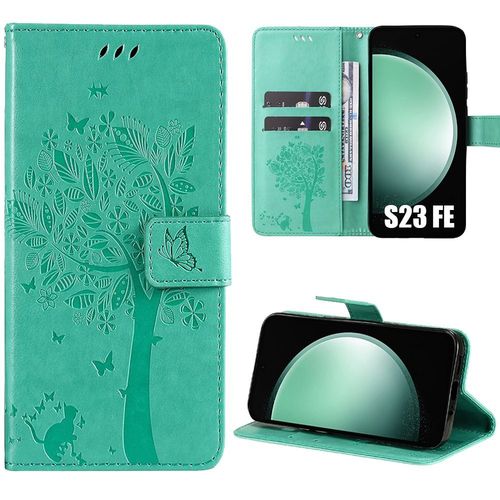 Coque Pour Samsung Galaxy S23 Fe, Flip Case Cuir Synthtique Vert Elgant En Motif Fleur Arbre (Pas Pour S23) - Booling