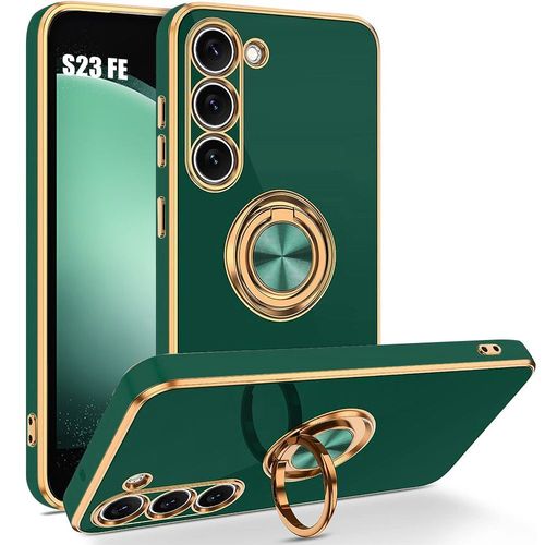 Coque Pour Samsung Galaxy S23 Fe (Pas Pour S23), Antichoc En Silicone Hybride Avec Support  Anneau 360  Rotatif, Vert Nuit - Booling