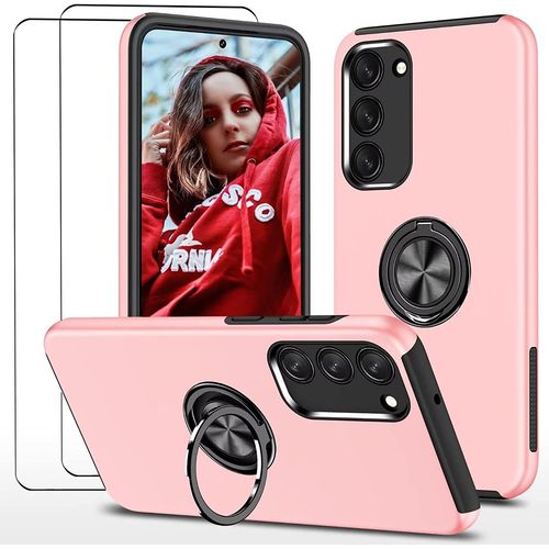 Coque Pour Samsung Galaxy S23 Plus/S23+ 5g + 2 Verre Tremp,Coque De Double Protection Avec Bague Support Invisible,Housse De Cadre En Tpu Souple Et Arrire En Pc Rigide Case,Or Rose