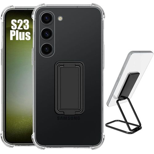 Coque Pour Samsung Galaxy S23+/S23 Plus Protection Silicone Transparent Antichoc Avec Support Rglable Noir - Booling