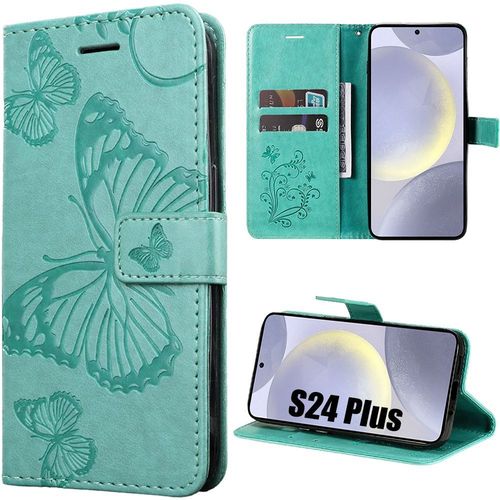 Coque Pour Samsung Galaxy S24 Plus (S24+) , Vert, Antichoc En Cuir Pu  Motif Papillon Avec Support Rglable - Booling