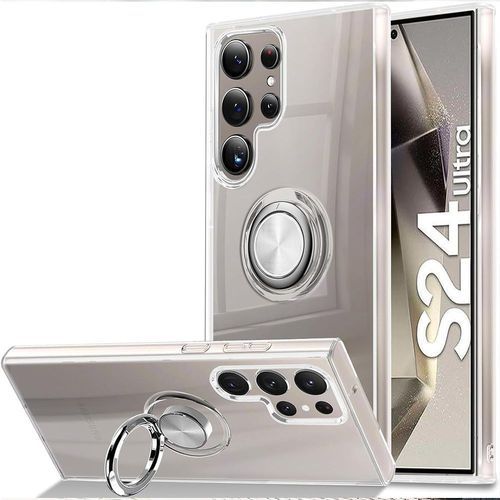 Coque Pour Samsung Galaxy S24 Ultra Avec Support  Anneau Argent Rotatif  360 Degrs - E.F.Connection