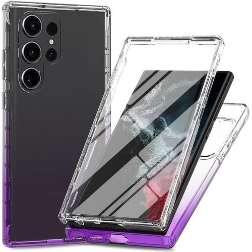 Coque Pour Samsung Galaxy S25 Ultra Antichoc Housse Avec Protge cran, 360 Degrs Full Body Etui Solide Double Face Bumper Portable Transparent Housse,Violet