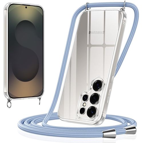 Coque Pour Samsung Galaxy S25 Ultra Avec Cordon De Collier, Transparent Silicone Tpu Bumper Protection tui Housse Lanyard Avec Cordage Corde Rglable Chane Case Clear, Bleu 01[Mag6204197]