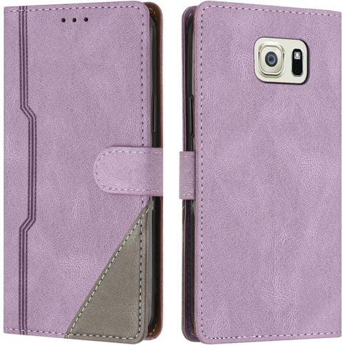 Coque Pour Samsung Galaxy S6 Edge, Housse Etui Portefeuille Cuir Multifonction, Fermeture Magnetique A Clapet Anti-Choc [Fonction Support] Flip Case Compatible Avec Samsung S6 Edge (Pourpre)