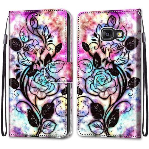 Coque Pour Samsung Galaxy Sm-A310f / A3 2016, Flip Housse Fente Pour Carte Wallettre Applicable Samsung Galaxy Sm-A310f / A3 2016 - Fleurs Noires