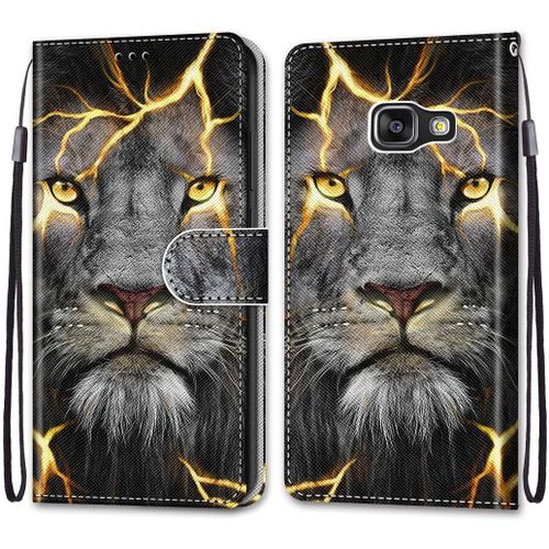 Coque Pour Samsung Galaxy Sm-A310f / A3 2016, Flip Housse Fente Pour Carte Wallettre Applicable Samsung Galaxy Sm-A310f / A3 2016 - Lion Noir
