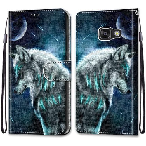 Coque Pour Samsung Galaxy Sm-A310f / A3 2016, Flip Housse Fente Pour Carte Wallettre Applicable Samsung Galaxy Sm-A310f / A3 2016 - Loup Noir
