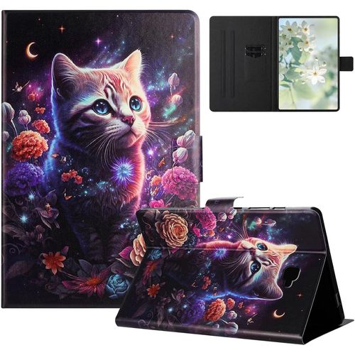 Coque Pour Samsung Galaxy Tab A 10.1 2016 Sm-T580 T585 Etui Tablette Housse Pu Cuir Flip Support Protection Motif Peint tuis Pour Samsung Galaxy Tab A 10.1 2016 Coque,Fleurs Chat.[F4515]