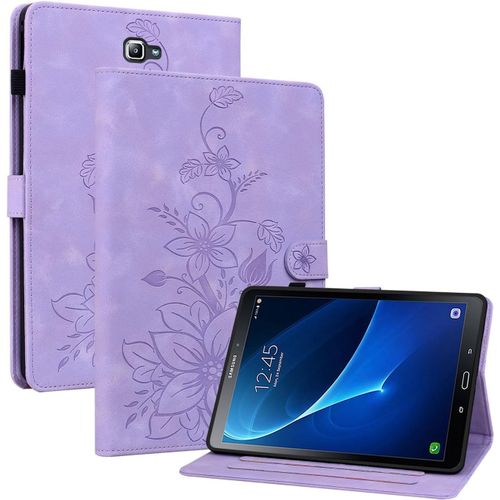Coque Pour Samsung Galaxy Tab A 10,1 Pouces 2016 Sm-T580/ T585, Multi-Angles De Visualisation Housse De Protection En Similicuir Avec Porte-Carte Couverture Motif Lys, Pourpre[Sel6273657]