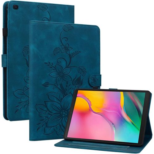Coque Pour Samsung Galaxy Tab A 10.1 Pouces 2019 (Sm-T510/ T515), Multi-Angles De Visualisation Housse De Protection En Similicuir Avec Porte-Carte Couverture Motif Lys, Bleu[Sel6273690]