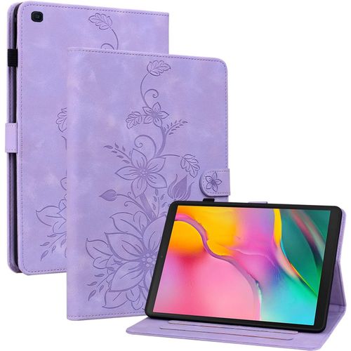 Coque Pour Samsung Galaxy Tab A 10.1 Pouces 2019 (Sm-T510/ T515), Multi-Angles De Visualisation Housse De Protection En Similicuir Avec Porte-Carte Couverture Motif Lys, Pourpre[Sel6273656]