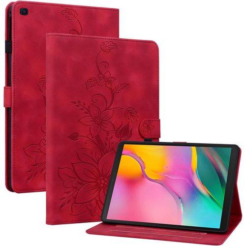 Coque Pour Samsung Galaxy Tab A 10.1 Pouces 2019 (Sm-T510/ T515), Multi-Angles De Visualisation Housse De Protection En Similicuir Avec Porte-Carte Couverture Motif Lys, Rouge[Sel6273673]