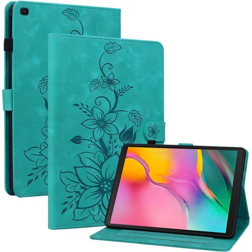 Coque Pour Samsung Galaxy Tab A 10.1 Pouces 2019 (Sm-T510/ T515), Multi-Angles De Visualisation Housse De Protection En Similicuir Avec Porte-Carte Couverture Motif Lys, Vert[Sel6273703]